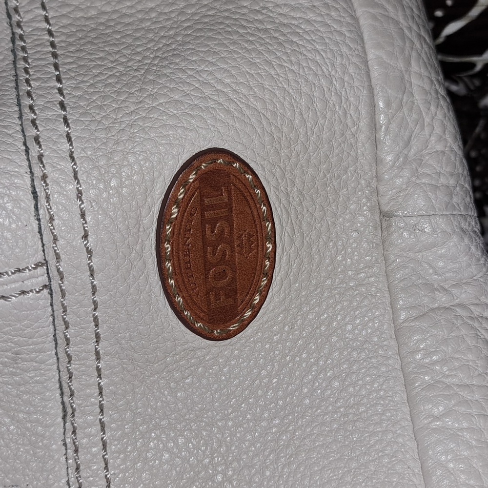 Leather Fossil Cream/Brown Messenger Hobo Style Bag (some wear, pictured)